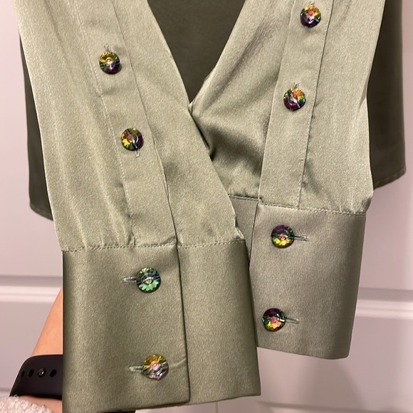 Domenico Vacca Dark Green Button Front Blouse - Picture 4 of 9